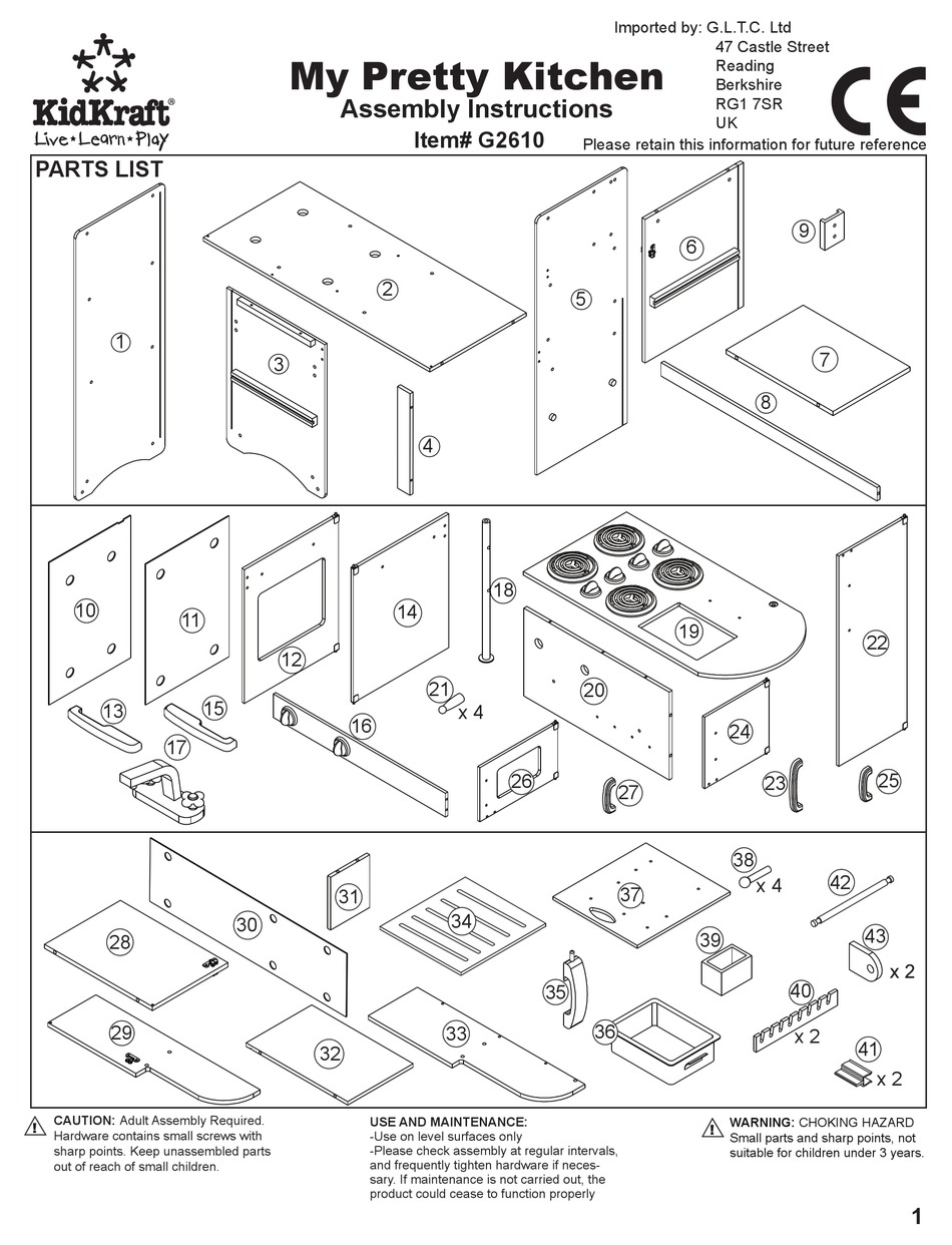 KIDKRAFT MY PRETTY KITCHEN G2610 ASSEMBLY INSTRUCTIONS MANUAL Pdf