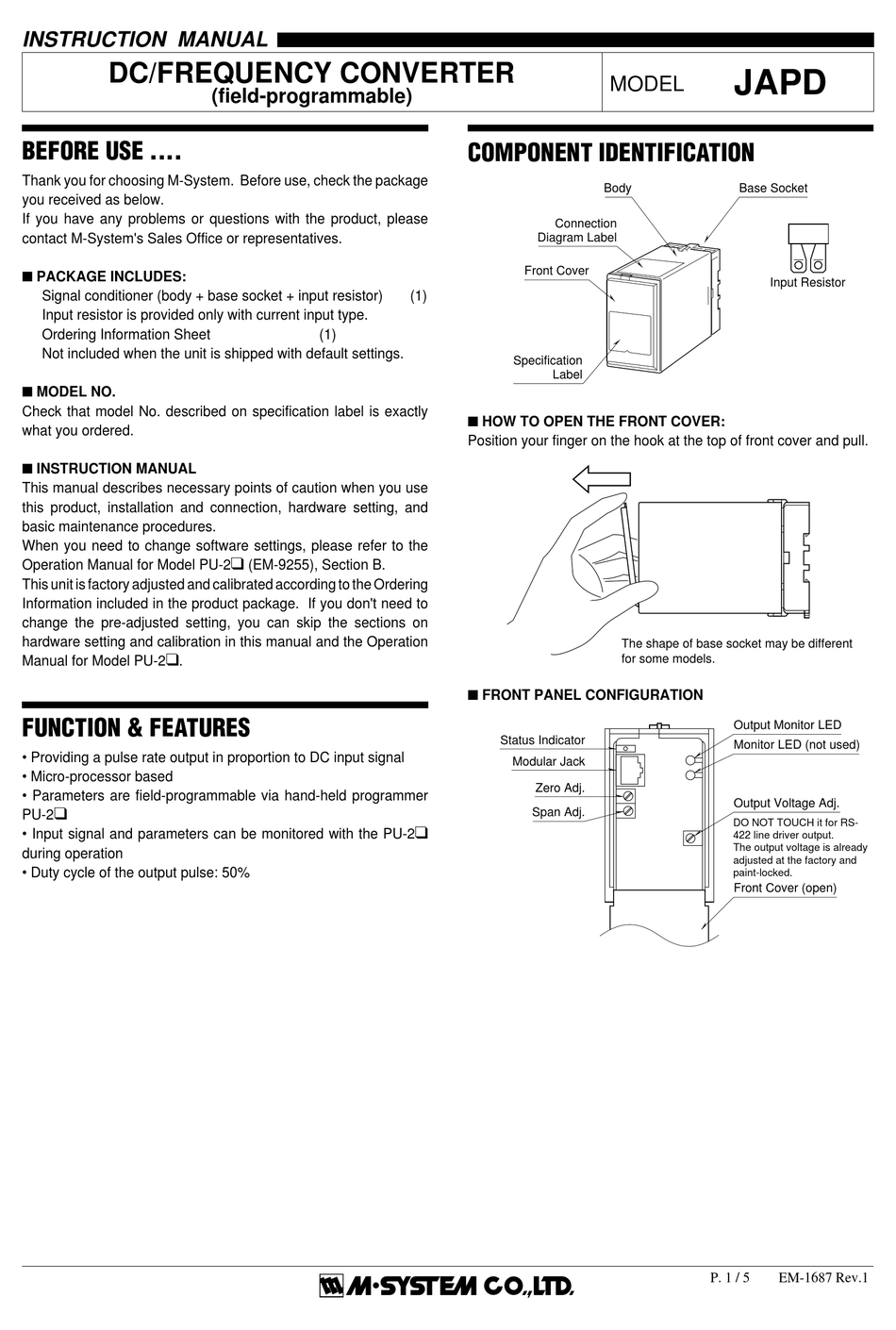 M-SYSTEM JAPD INSTRUCTION MANUAL Pdf Download | ManualsLib