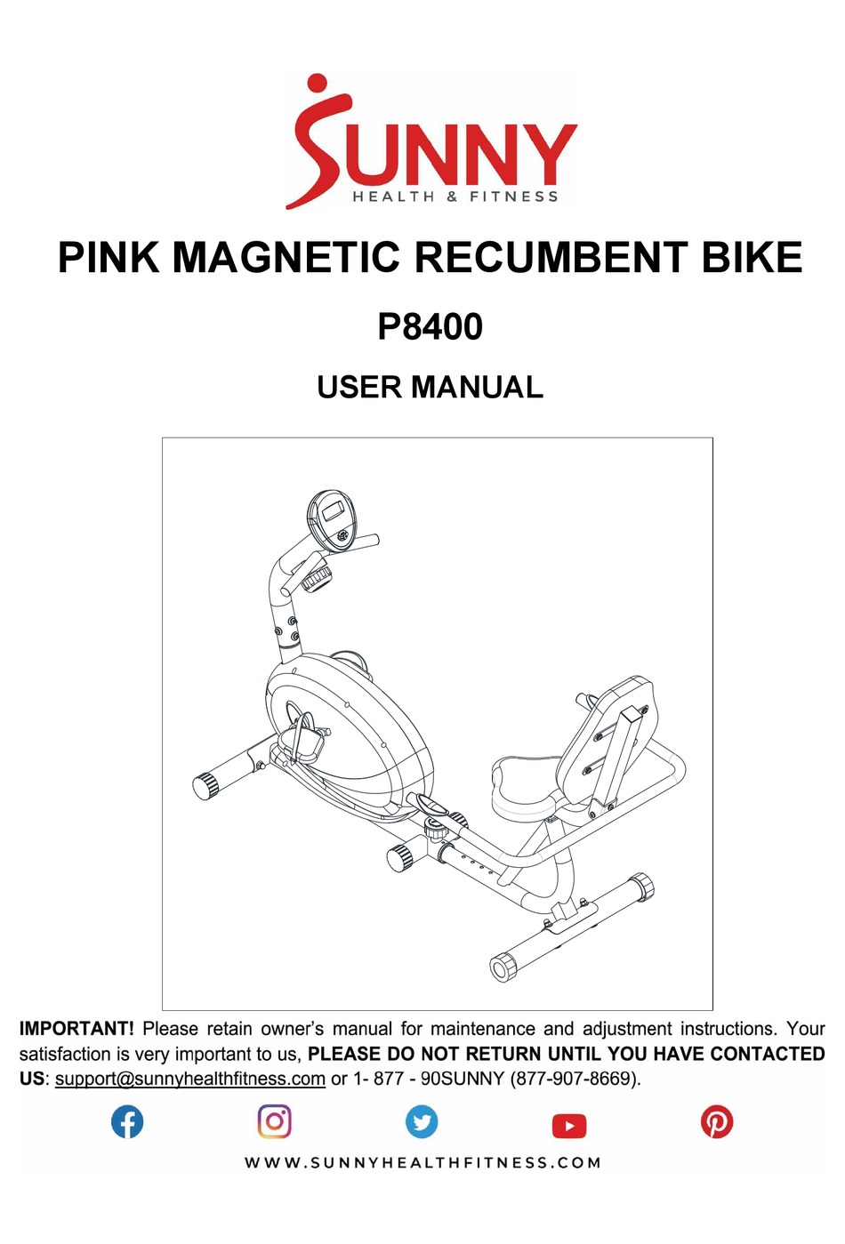 SUNNY HEALTH & FITNESS P8400 USER MANUAL Pdf Download ManualsLib