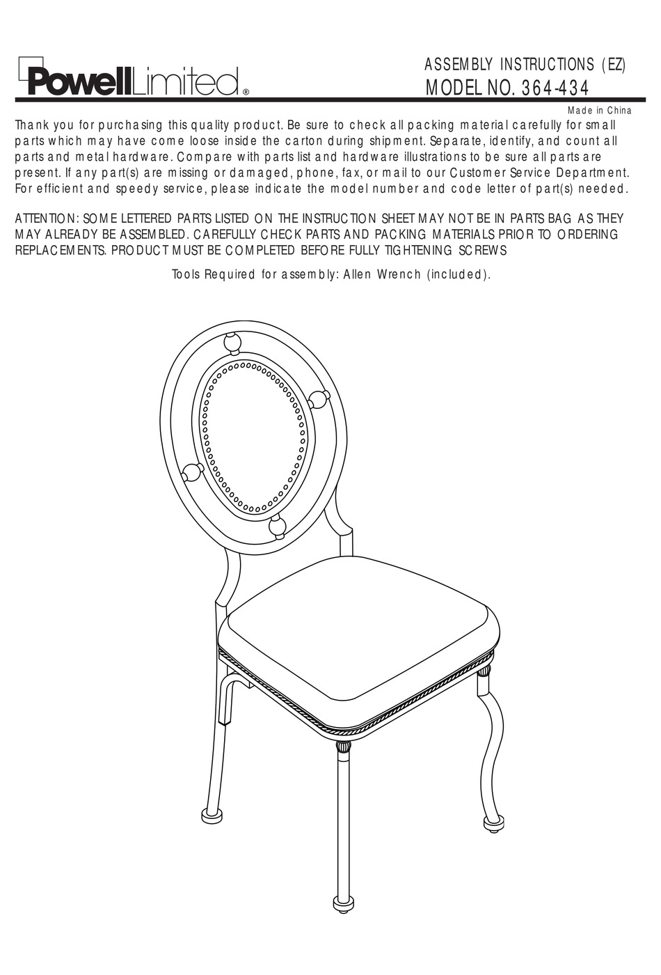 POWELL 364434 ASSEMBLY INSTRUCTIONS Pdf Download ManualsLib
