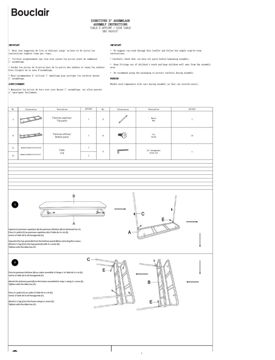 BOUCLAIR 9400337 ASSEMBLY INSTRUCTIONS Pdf Download ManualsLib