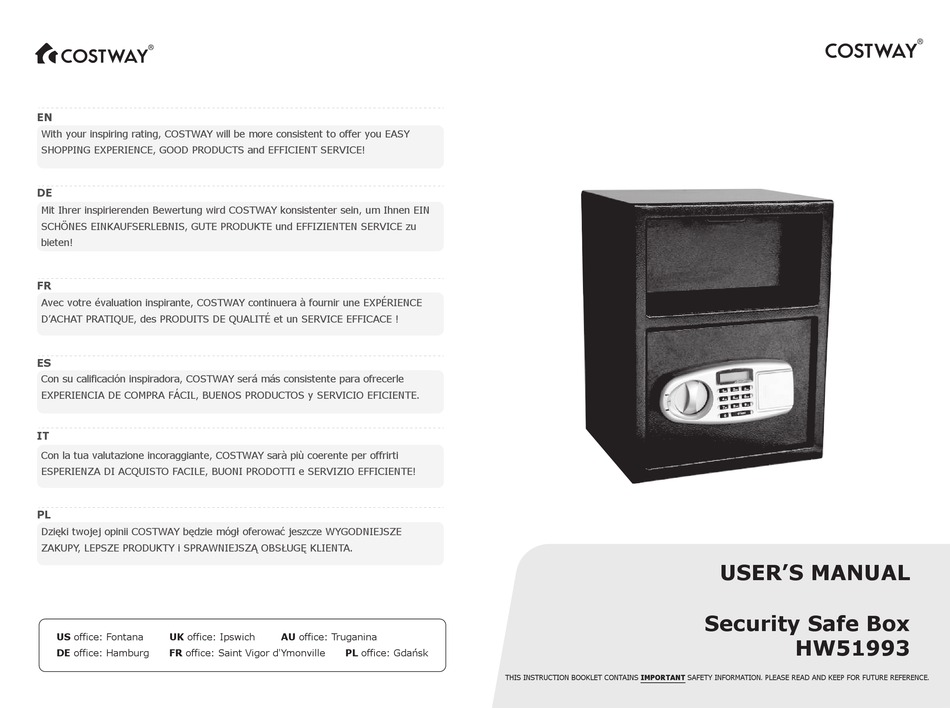 COSTWAY HW51993 USER MANUAL Pdf Download ManualsLib