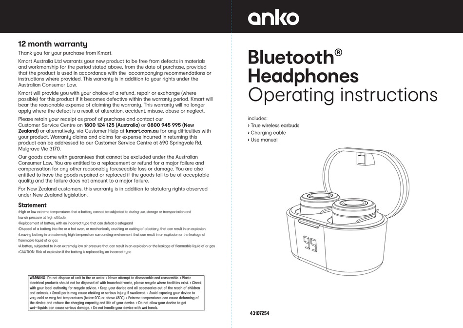 ANKO 43107254 OPERATING INSTRUCTIONS Pdf Download ManualsLib