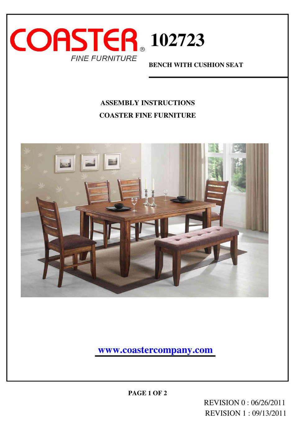 COASTER 102723 ASSEMBLY INSTRUCTIONS Pdf Download ManualsLib