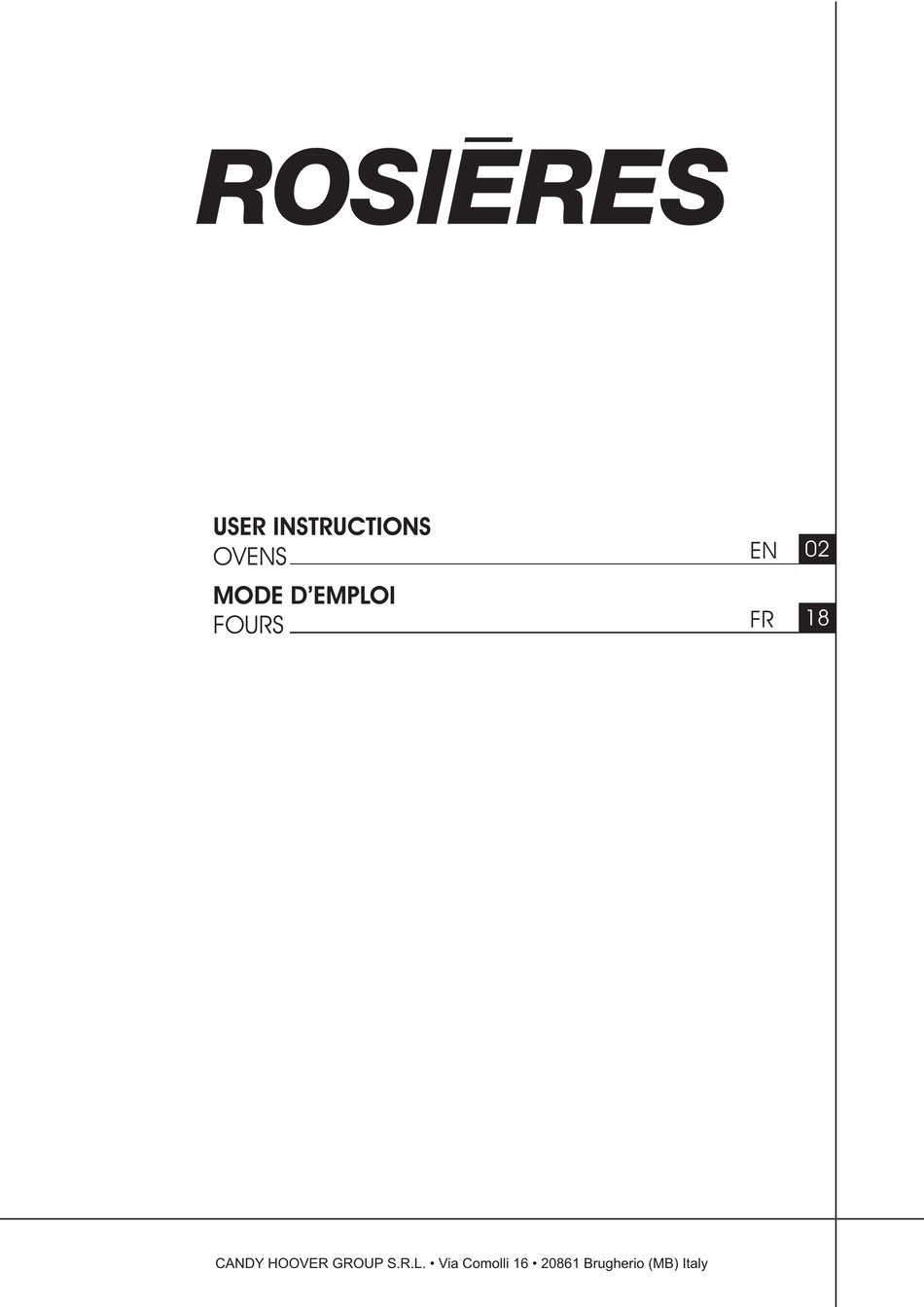 CANDY HOOVER ROSIERES USER INSTRUCTIONS Pdf Download ManualsLib