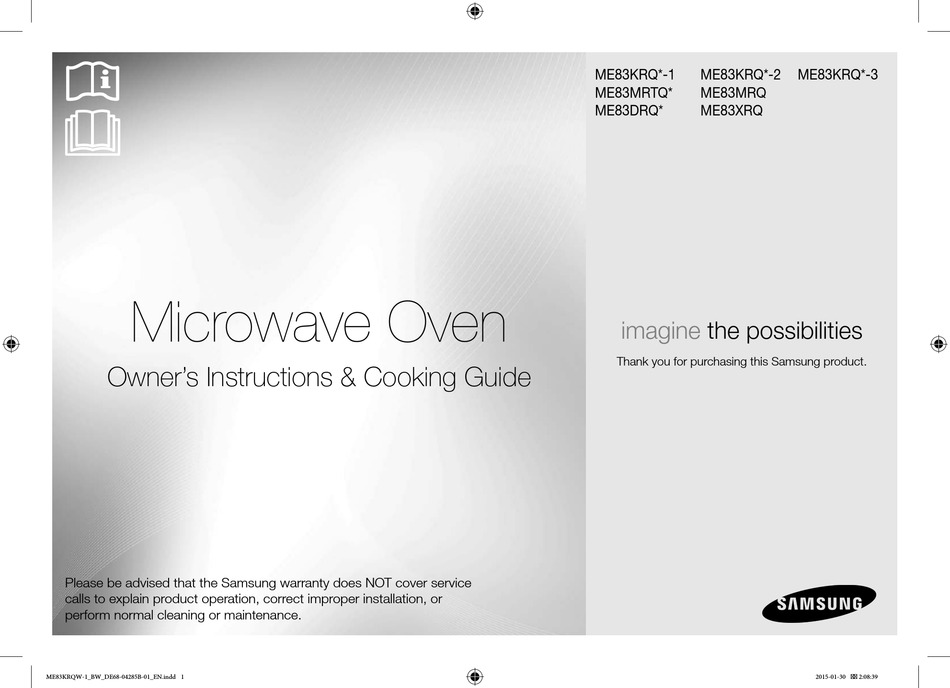 SAMSUNG ME83KRQ -1 SERIES OWNER'S INSTRUCTIONS & COOKING MANUAL Pdf ...