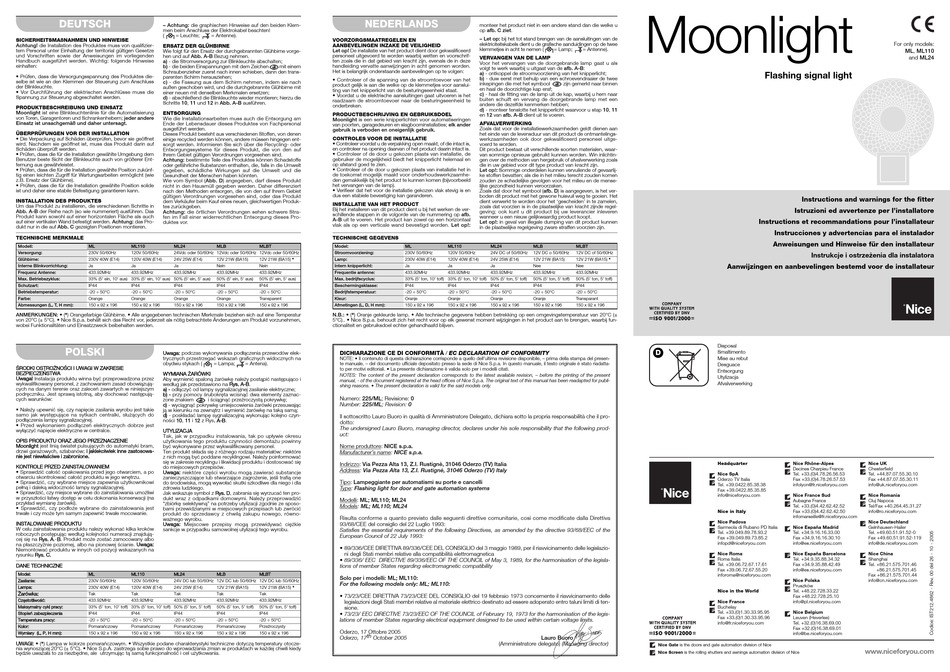 NICE MOONLIGHT ML INSTRUCTIONS Pdf Download ManualsLib