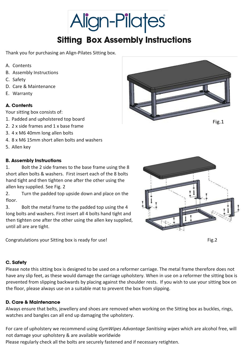 ALIGNPILATES SITTING BOX ASSEMBLY INSTRUCTIONS Pdf Download ManualsLib