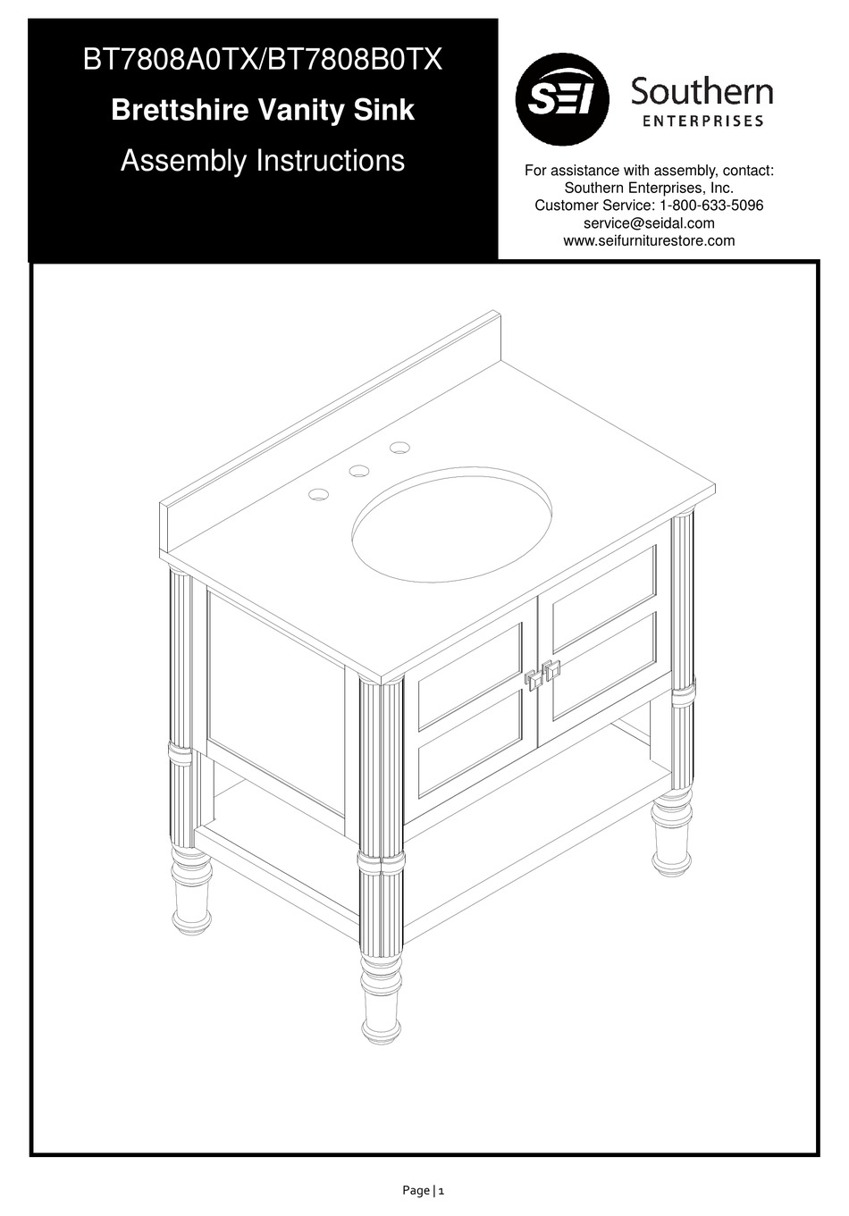 SOUTHERN ENTERPRISES BT7808A0TX ASSEMBLY INSTRUCTIONS MANUAL Pdf
