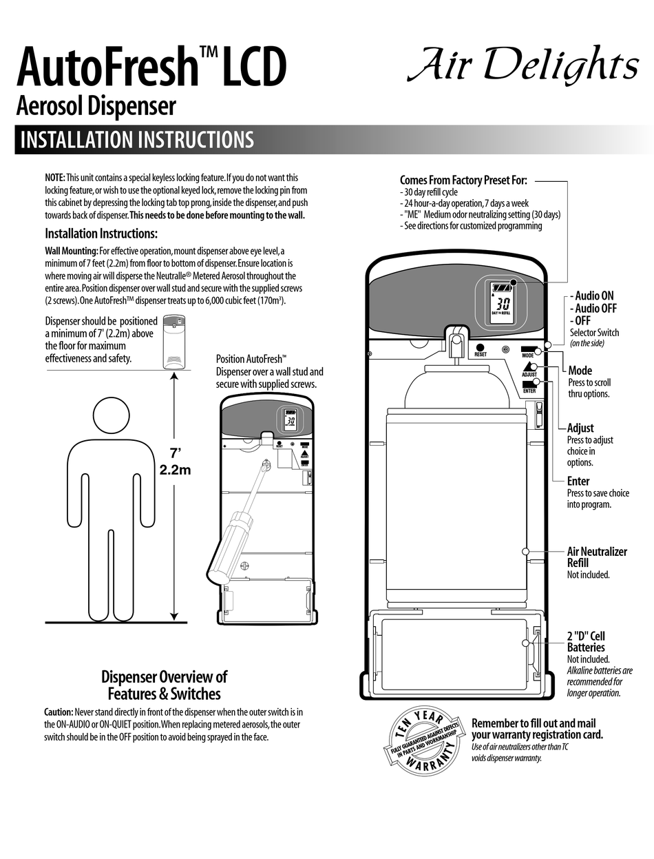 AIR DELIGHTS AUTOFRESH LCD INSTALLATION INSTRUCTIONS Pdf Download