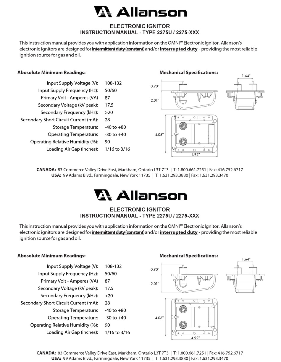 ALLANSON 2275 SERIES INSTRUCTION MANUAL Pdf Download | ManualsLib