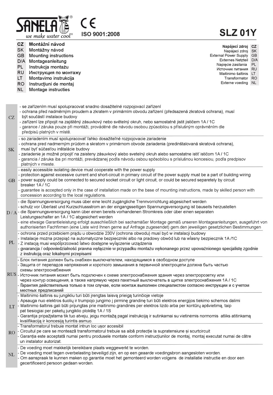 SANELA SLZ 01Y MOUNTING INSTRUCTIONS Pdf Download ManualsLib