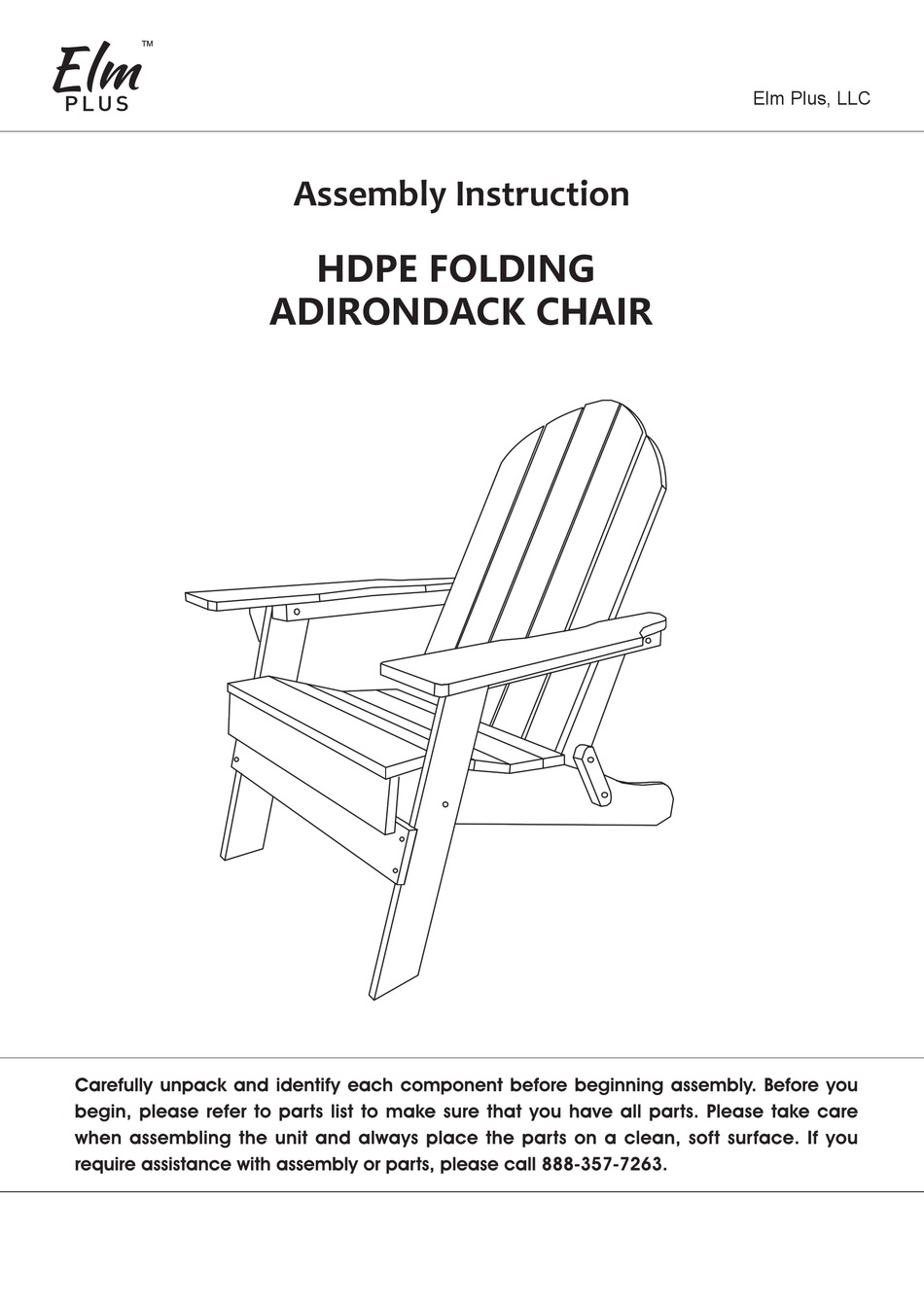ELM PLUS HDPE FOLDING ADIRONDACK CHAIR ASSEMBLY INSTRUCTION Pdf
