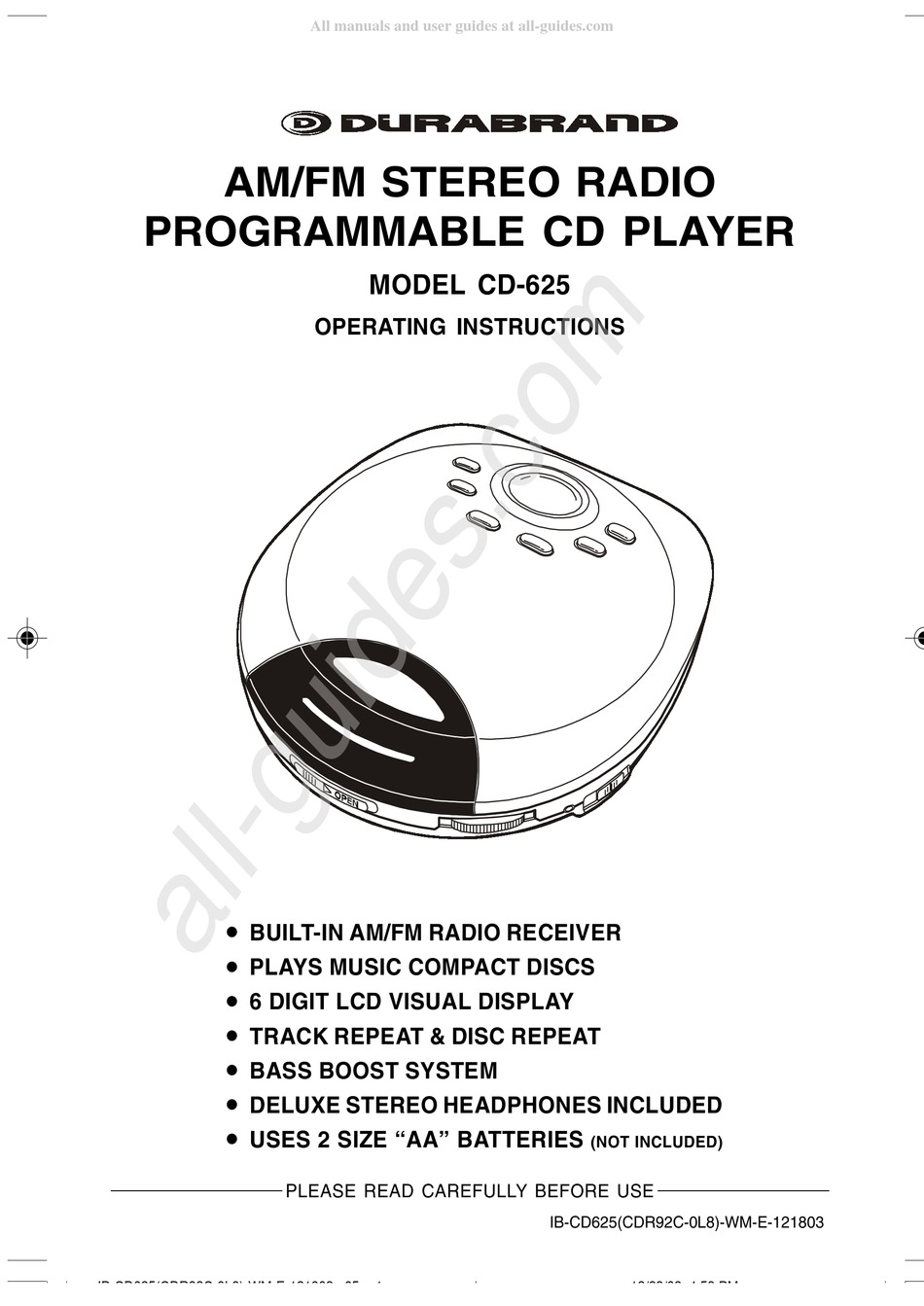 DURABRAND CD625 OPERATING INSTRUCTIONS MANUAL Pdf Download ManualsLib