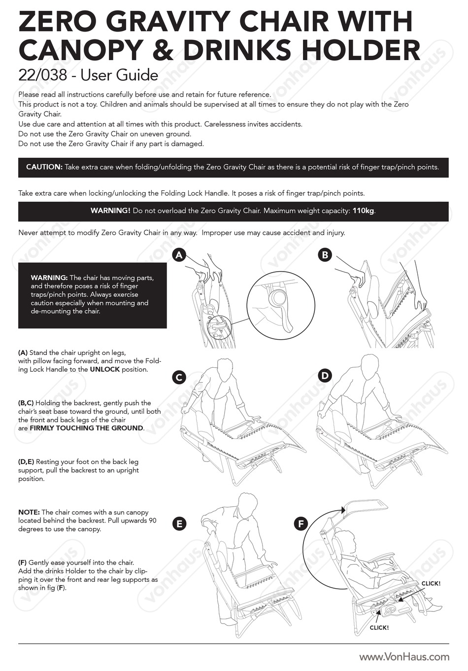 VONHAUS ZERO GRAVITY CHAIR 2522038 USER MANUAL Pdf Download ManualsLib