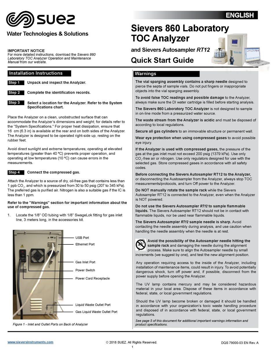 SUEZ SIEVERS 860 QUICK START MANUAL Pdf Download ManualsLib