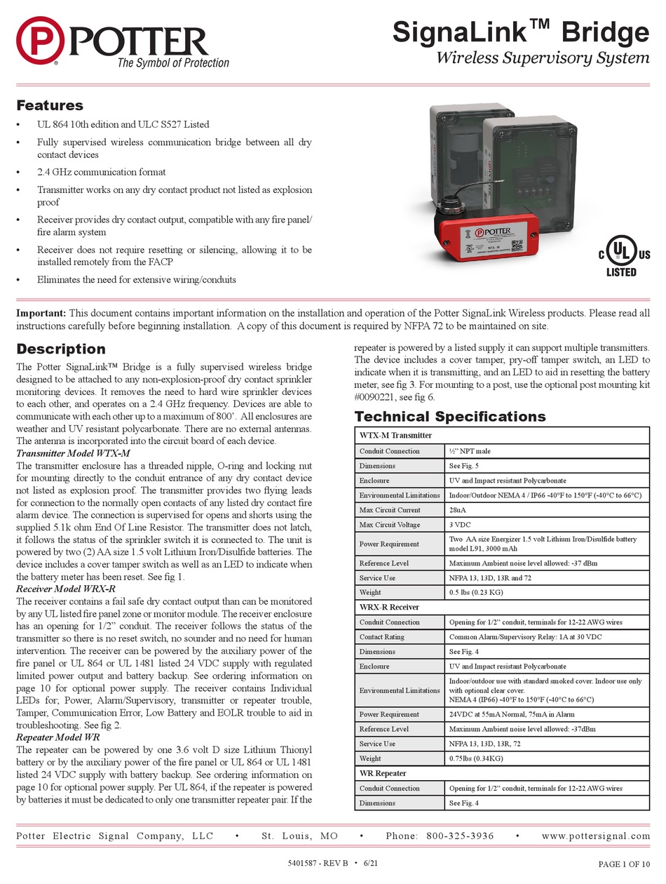 POTTER SIGNALINK WSS INSTRUCTIONS MANUAL Pdf Download ManualsLib