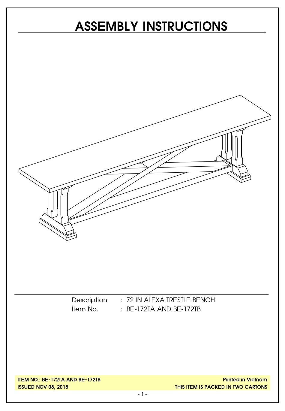 UNFINISHED FURNITURE OF WILMINGTON BE172TA ASSEMBLY INSTRUCTIONS Pdf