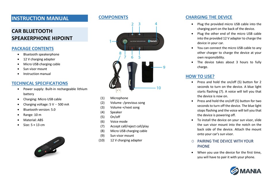 MANIA HIPOINT INSTRUCTION MANUAL Pdf Download | ManualsLib