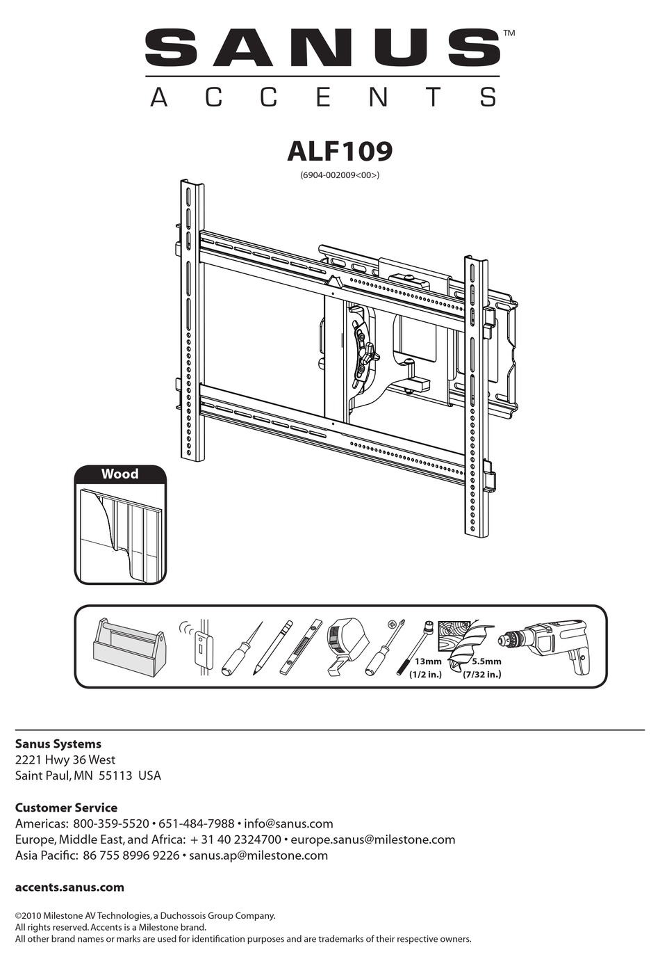 SANUS ALF109 ASSEMBLY INSTRUCTIONS MANUAL Pdf Download ManualsLib