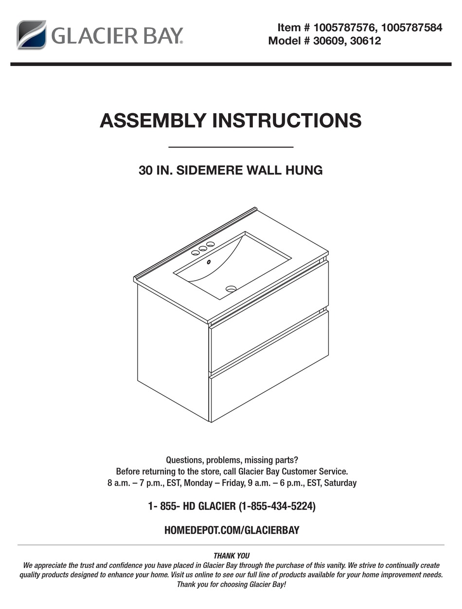 GLACIER BAY SIDEMERE 30609 ASSEMBLY INSTRUCTIONS MANUAL Pdf Download