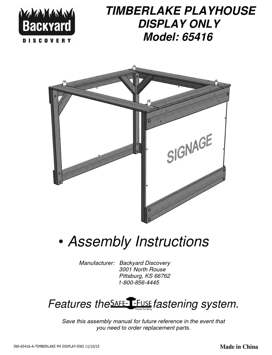 BACKYARD DISCOVERY 65416 ASSEMBLY INSTRUCTIONS MANUAL Pdf Download