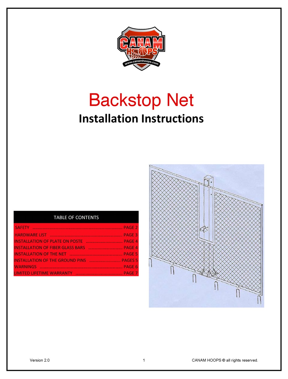 CANAM HOOPS BACKSTOP NET INSTALLATION INSTRUCTIONS MANUAL Pdf Download