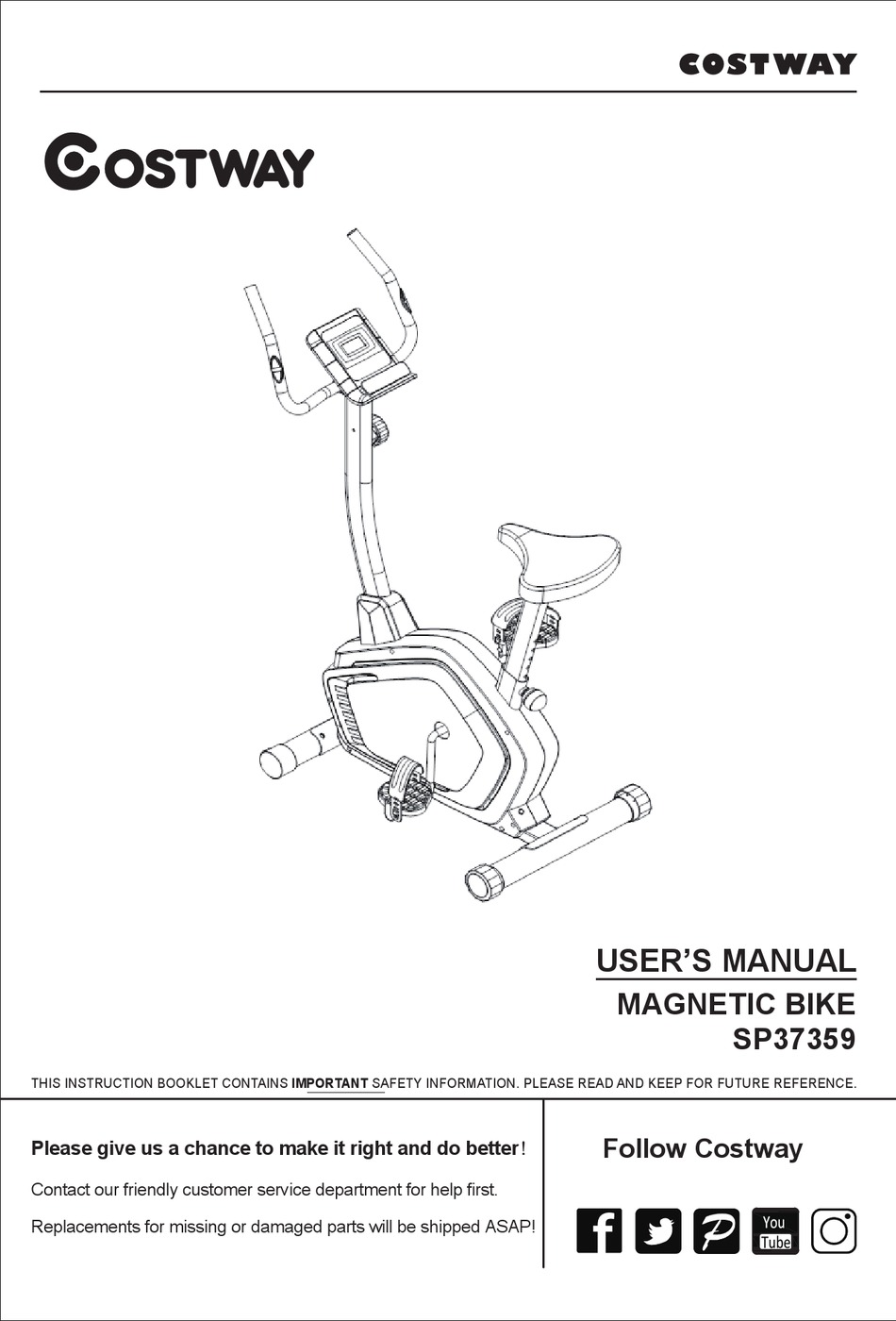 Costway exercise bike online manual