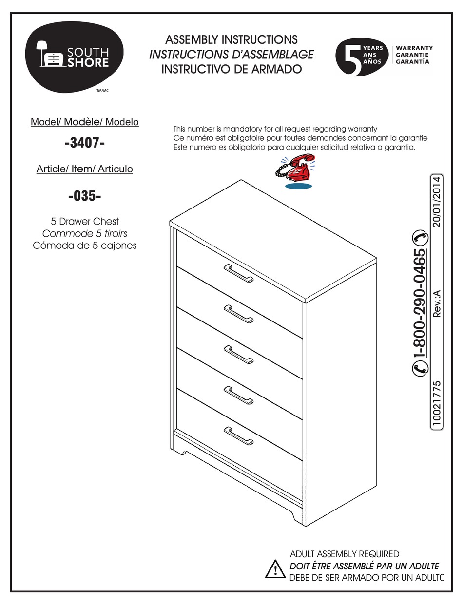 SOUTH SHORE 3407 ASSEMBLY INSTRUCTIONS MANUAL Pdf Download ManualsLib