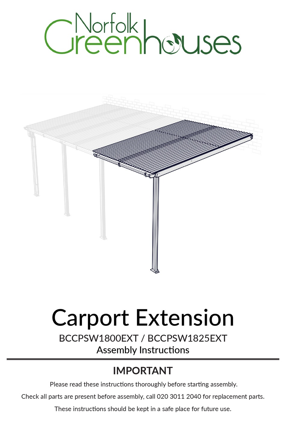 NORFOLK GREENHOUSES BCCPSW1800EXT ASSEMBLY INSTRUCTIONS MANUAL Pdf