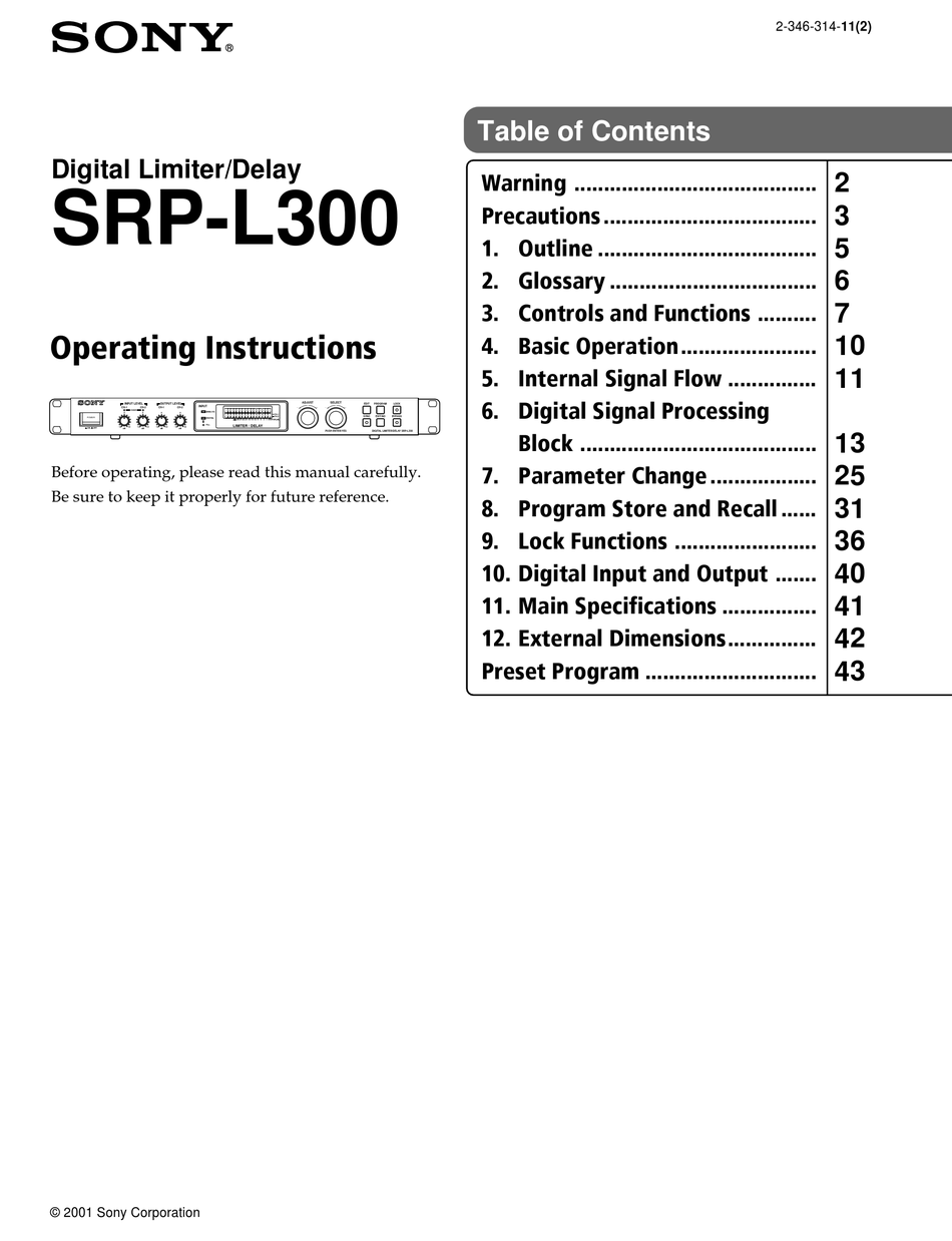 SONY SRP-L300 OPERATING INSTRUCTIONS MANUAL Pdf Download | ManualsLib
