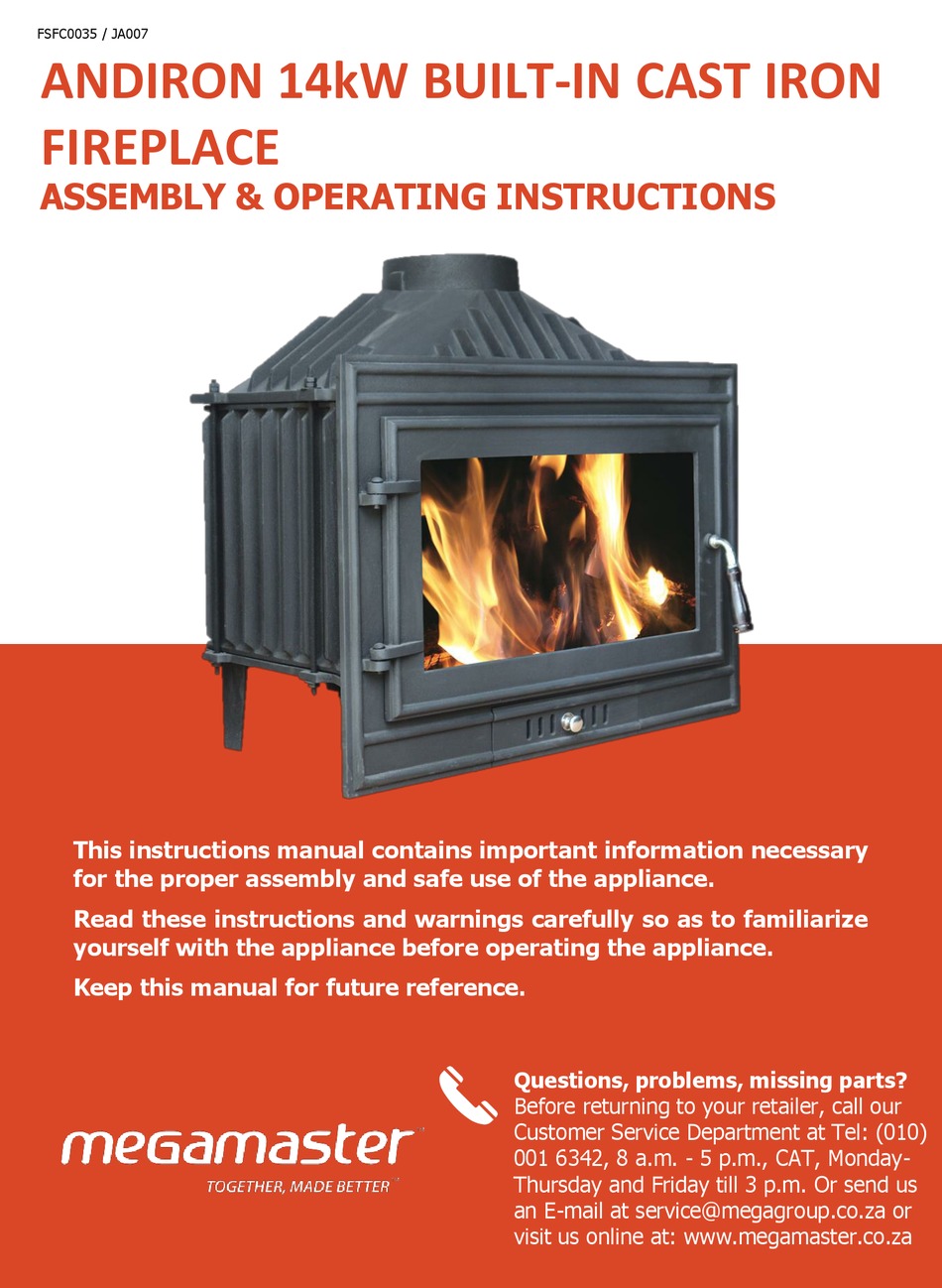 MEGAMASTER ANDIRON ASSEMBLY & OPERATING INSTRUCTIONS Pdf Download