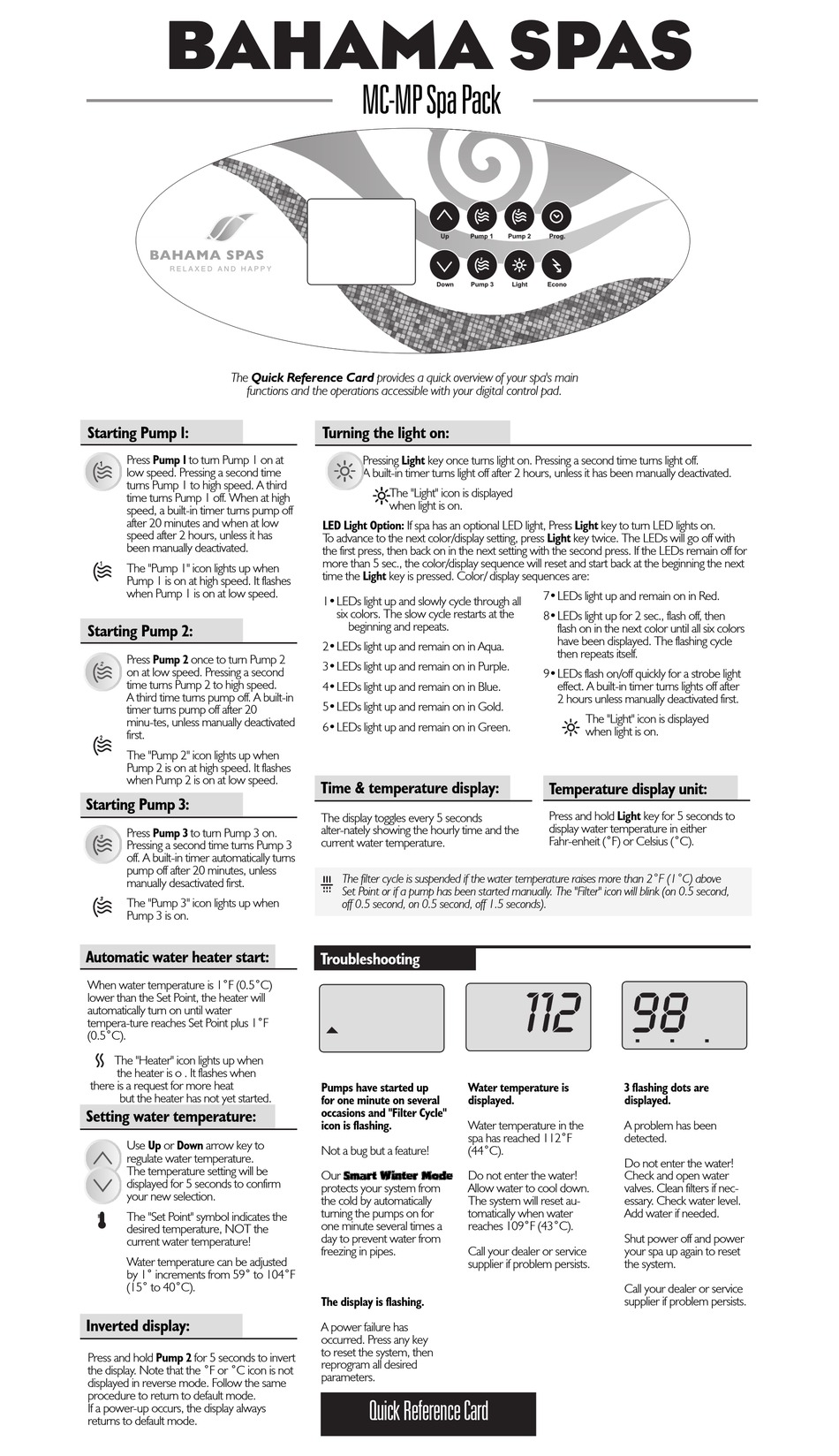 GECKO BAHAMA SPAS QUICK REFERENCE CARD Pdf Download ManualsLib