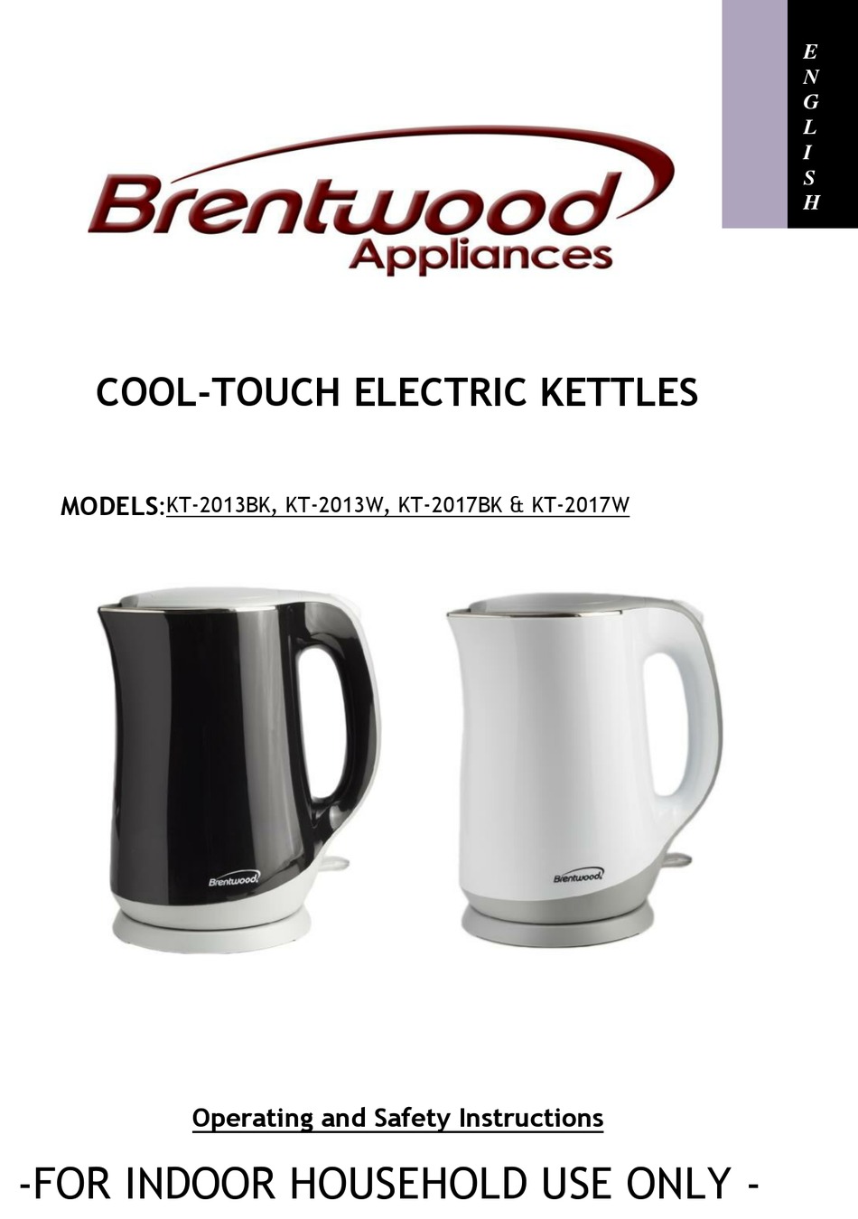BRENTWOOD APPLIANCES KT2013BK OPERATING AND SAFETY INSTRUCTIONS MANUAL