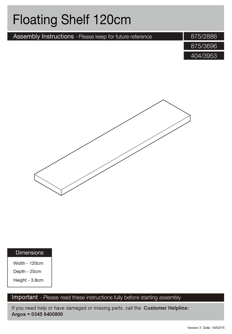 ARGOS HOME HABITAT JAK 875/2886 ASSEMBLY INSTRUCTIONS MANUAL Pdf