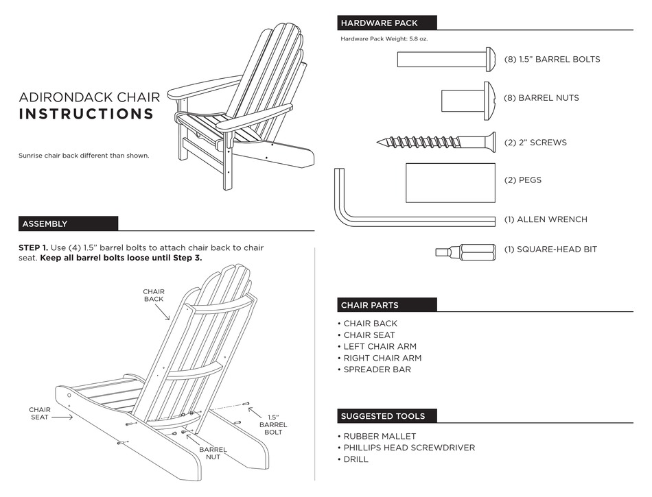 HATTERAS HAMMOCKS SUNRISE ADIRONDACK CHAIR INSTRUCTIONS Pdf Download ...