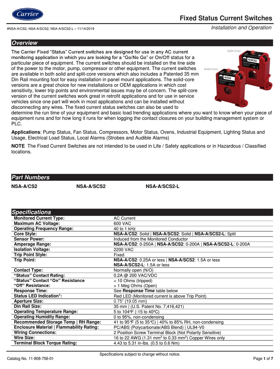 CARRIER NSA-A/CS2 INSTALLATION INSTRUCTIONS MANUAL Pdf Download ...