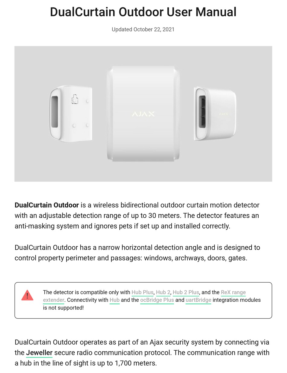 AJAX DUALCURTAIN OUTDOOR USER MANUAL Pdf Download ManualsLib