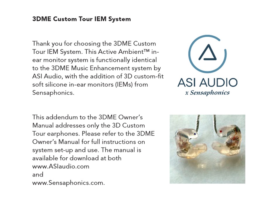 SENSAPHONICS ASI AUDIO 3DME MANUAL Pdf Download ManualsLib