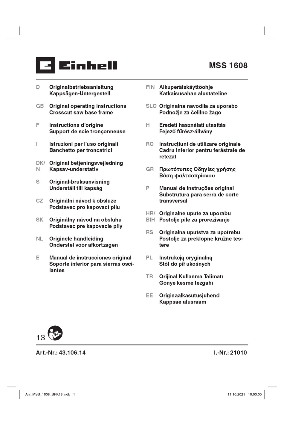Base Stazionaria Einhell MSS 1608 Per Seghe A Mitra - Regolabile, Piegevole, Carico 75 Kg