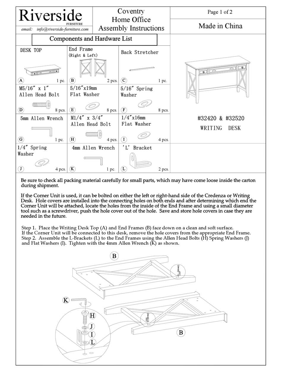 RIVERSIDE FURNITURE 32420 ASSEMBLY INSTRUCTIONS Pdf Download ManualsLib