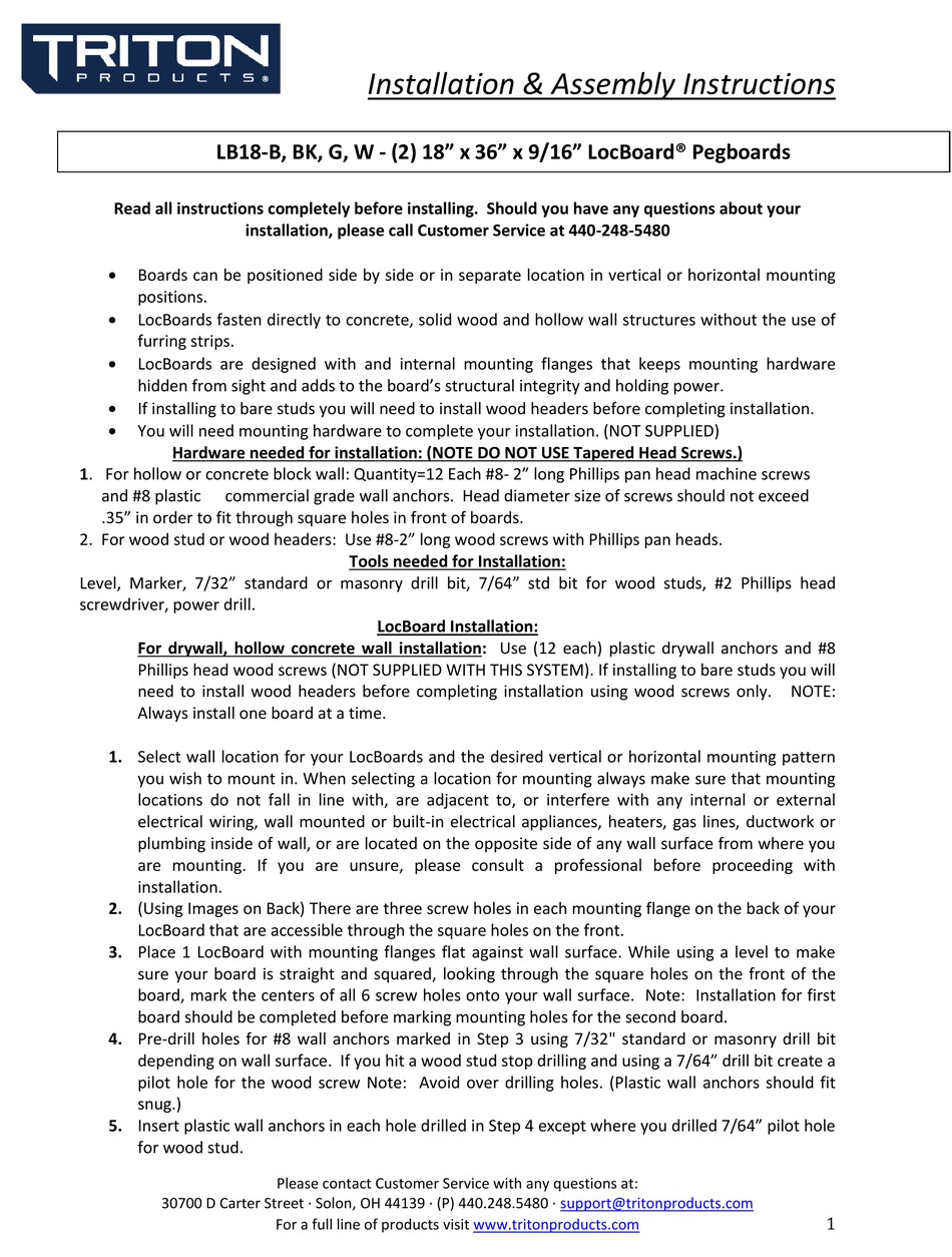 TRITON LB18B INSTALLATION & ASSEMBLY INSTRUCTIONS Pdf Download