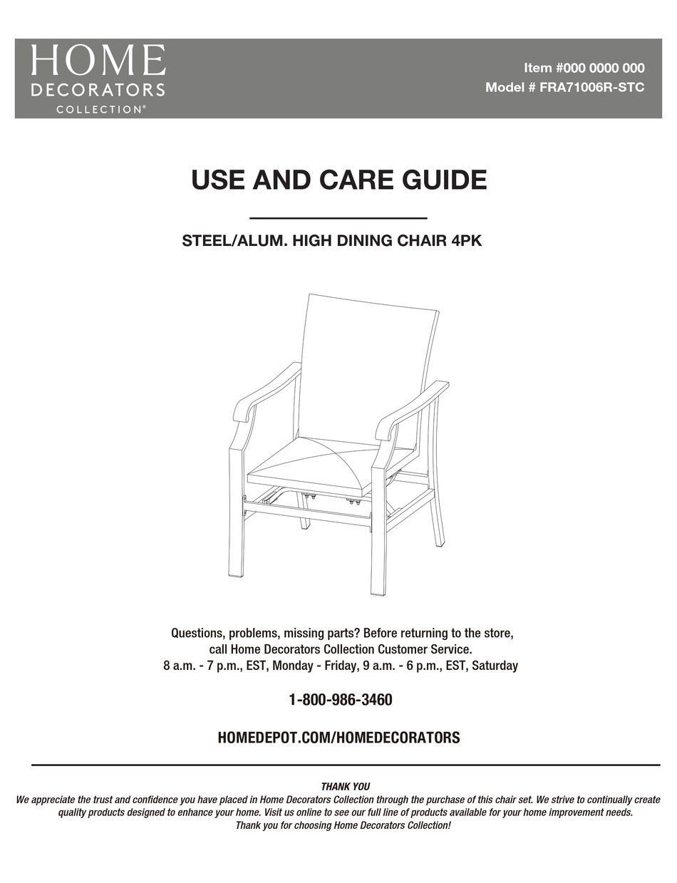 HOME DECORATORS COLLECTION FRA71006RSTC USE AND CARE MANUAL Pdf
