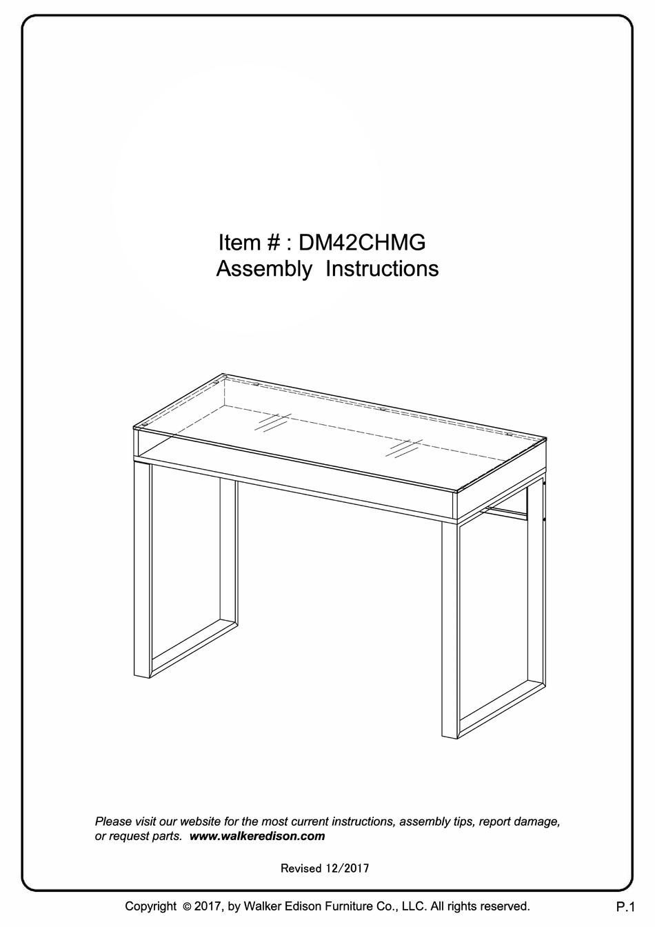 WALKER EDISON DM42CHMG ASSEMBLY INSTRUCTIONS MANUAL Pdf Download