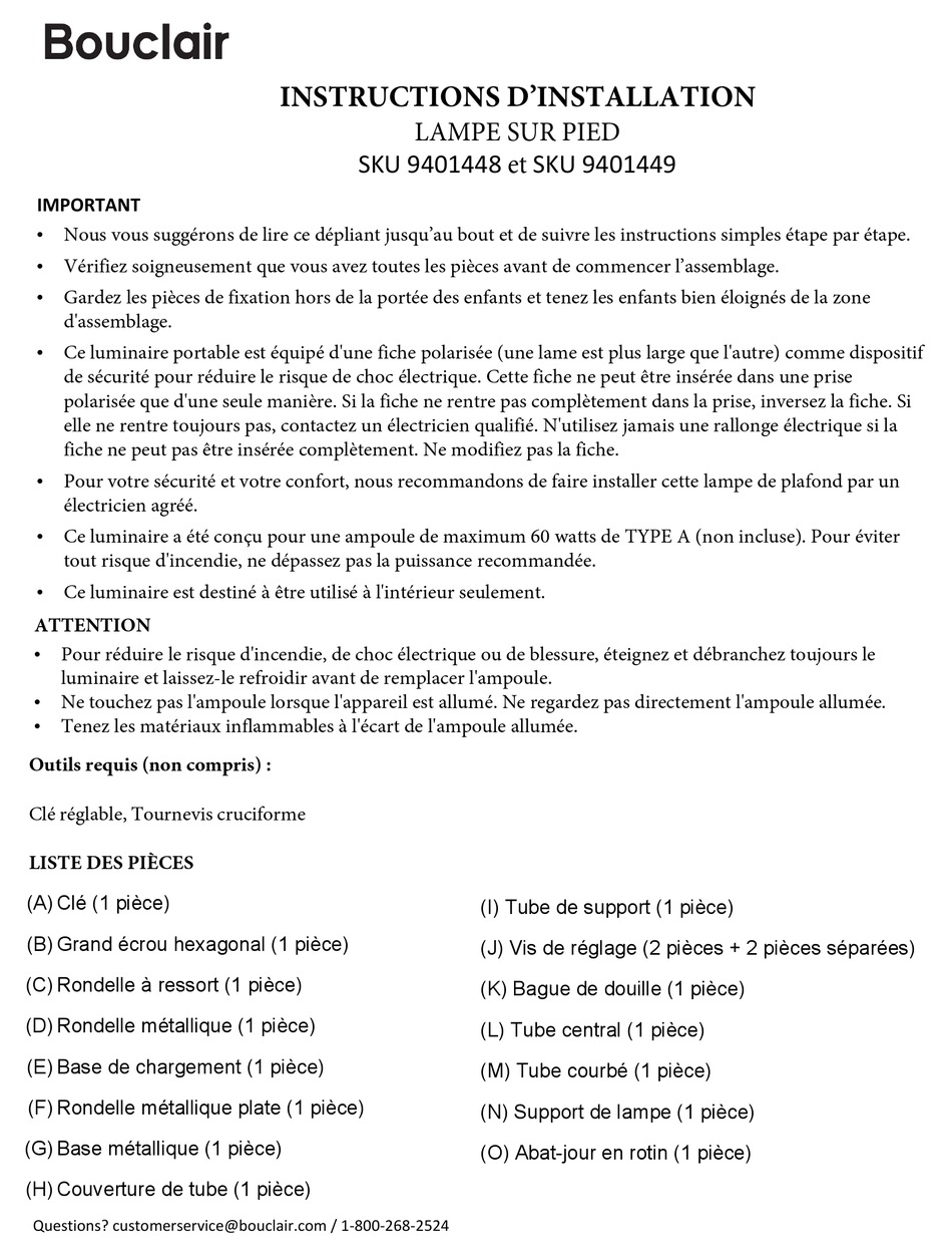 BOUCLAIR 9401448 ASSEMBLY INSTRUCTIONS MANUAL Pdf Download ManualsLib