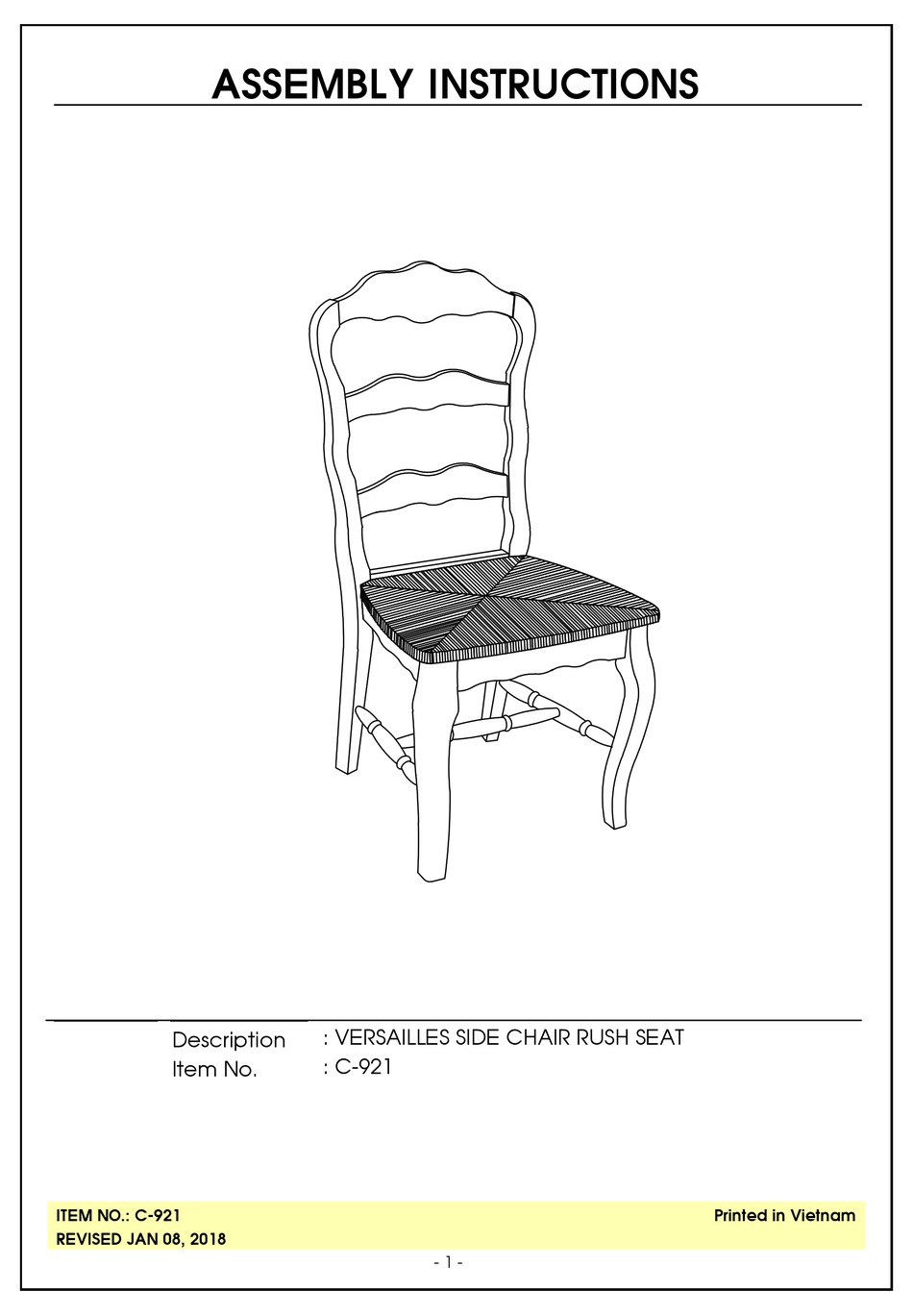 UNFINISHED FURNITURE OF WILMINGTON C921 ASSEMBLY INSTRUCTIONS Pdf