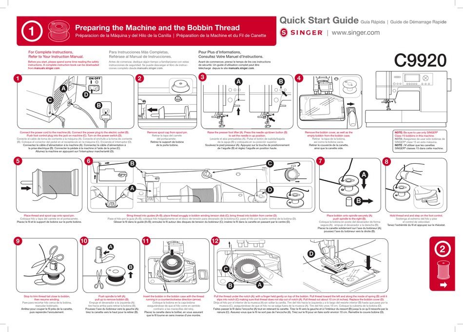SINGER C9920 QUICK START MANUAL Pdf Download ManualsLib