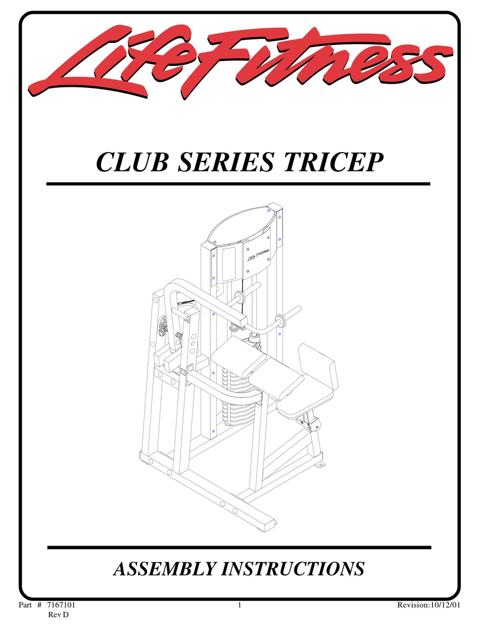 LIFEFITNESS CLUB TRICEP SERIES ASSEMBLY INSTRUCTIONS MANUAL Pdf