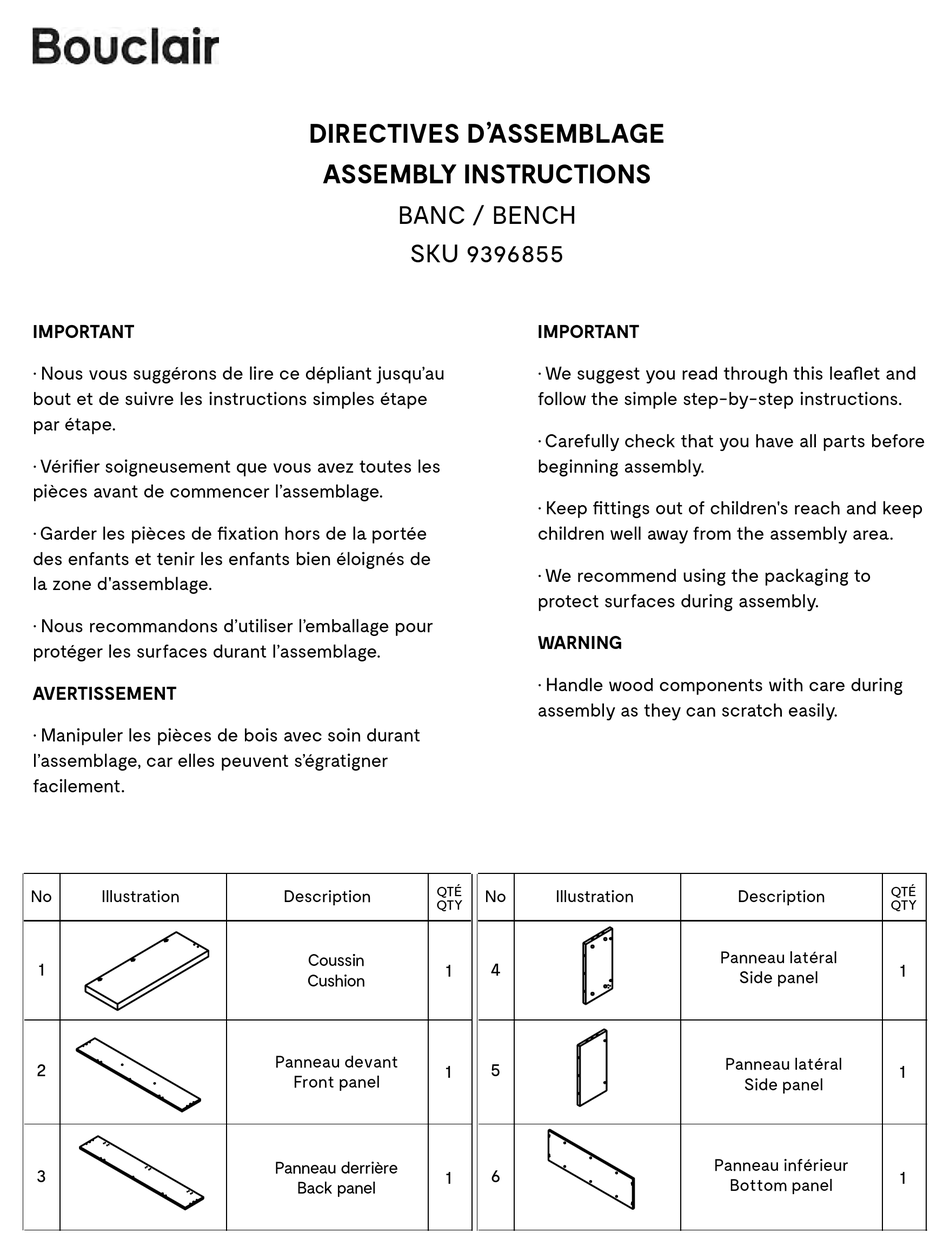 BOUCLAIR 9396855 ASSEMBLY INSTRUCTIONS MANUAL Pdf Download ManualsLib