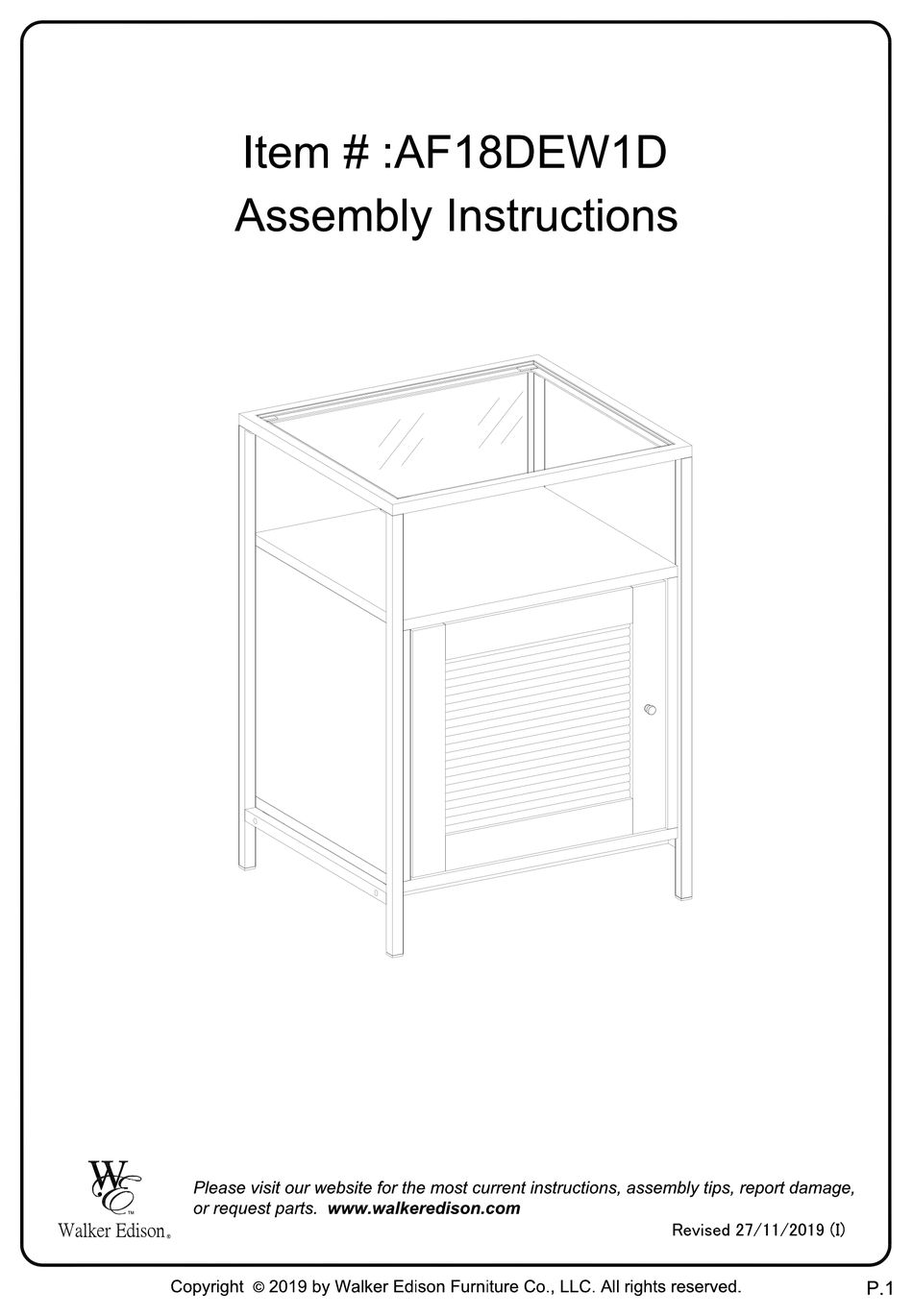 WALKER EDISON AF18DEW1D ASSEMBLY INSTRUCTIONS MANUAL Pdf Download